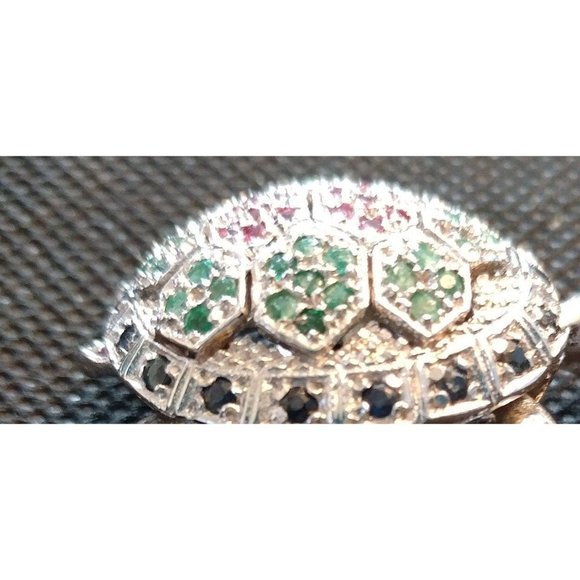 Silver Turtle pin Emerald, Ruby,and Sapphire - Picture 7 of 7